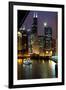 Chicago River and Skyline at Dusk with Boat-Alan Klehr-Framed Photographic Print