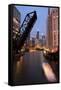 Chicago River and Skyline at Dusk with Boat-Alan Klehr-Framed Stretched Canvas