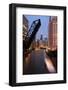 Chicago River and Skyline at Dusk with Boat-Alan Klehr-Framed Photographic Print