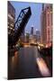 Chicago River and Skyline at Dusk with Boat-Alan Klehr-Mounted Photographic Print