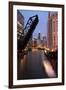 Chicago River and Skyline at Dusk with Boat-Alan Klehr-Framed Photographic Print