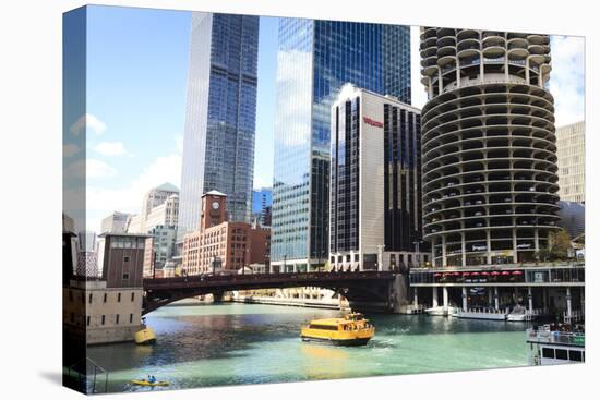 Chicago River and Towers, Chicago, Illinois, United States of America, North America-Amanda Hall-Stretched Canvas