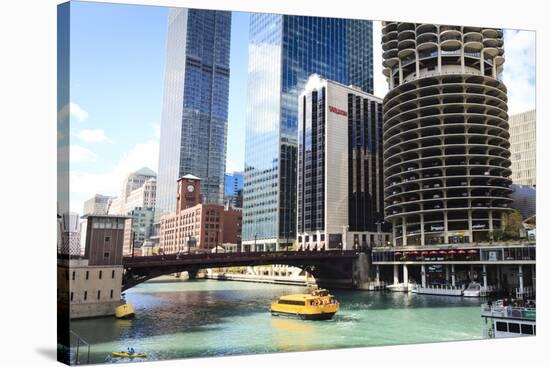 Chicago River and Towers, Chicago, Illinois, United States of America, North America-Amanda Hall-Stretched Canvas