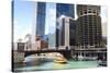 Chicago River and Towers, Chicago, Illinois, United States of America, North America-Amanda Hall-Stretched Canvas