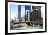 Chicago River and Towers, Chicago, Illinois, United States of America, North America-Amanda Hall-Framed Photographic Print