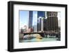 Chicago River and Towers, Chicago, Illinois, United States of America, North America-Amanda Hall-Framed Premium Photographic Print