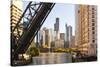 Chicago River and Towers of the West Loop Area,Willis Tower, Chicago, Illinois, USA-Amanda Hall-Stretched Canvas