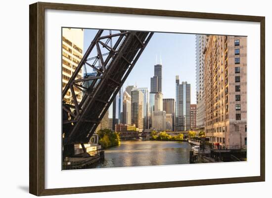 Chicago River and Towers of the West Loop Area,Willis Tower, Chicago, Illinois, USA-Amanda Hall-Framed Photographic Print