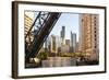 Chicago River and Towers of the West Loop Area,Willis Tower, Chicago, Illinois, USA-Amanda Hall-Framed Photographic Print