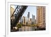 Chicago River and Towers of the West Loop Area,Willis Tower, Chicago, Illinois, USA-Amanda Hall-Framed Photographic Print