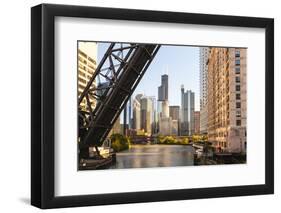 Chicago River and Towers of the West Loop Area,Willis Tower, Chicago, Illinois, USA-Amanda Hall-Framed Photographic Print