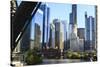 Chicago River and Towers of the West Loop Area-Amanda Hall-Stretched Canvas