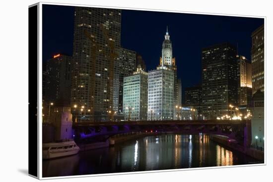 Chicago River at night-Patrick  J. Warneka-Stretched Canvas