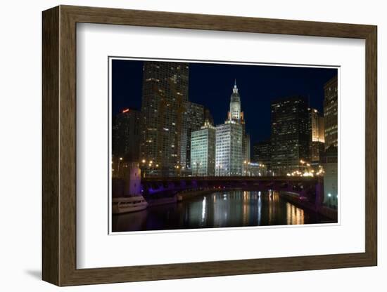 Chicago River at night-Patrick  J. Warneka-Framed Photographic Print