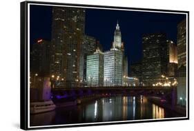 Chicago River at night-Patrick  J. Warneka-Framed Stretched Canvas
