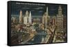 Chicago River at Wacker by Night, Chicago, Illinois-null-Framed Stretched Canvas