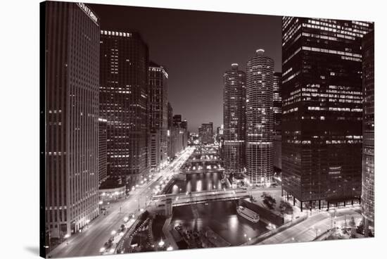 Chicago River Bend, Black & White-Steve Gadomski-Stretched Canvas