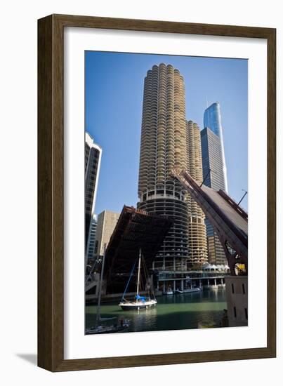 Chicago River Bridgelift at Marina Towers-Steve Gadomski-Framed Photographic Print