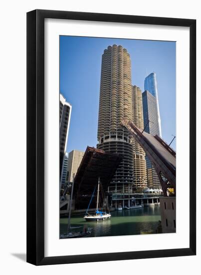 Chicago River Bridgelift at Marina Towers-Steve Gadomski-Framed Photographic Print