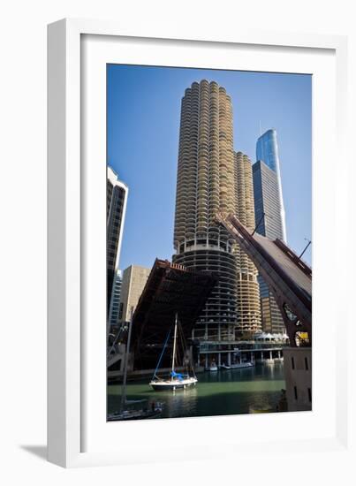 Chicago River Bridgelift at Marina Towers-Steve Gadomski-Framed Photographic Print