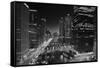 Chicago River Lights BW-Steve Gadomski-Framed Stretched Canvas