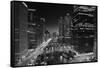 Chicago River Lights BW-Steve Gadomski-Framed Stretched Canvas