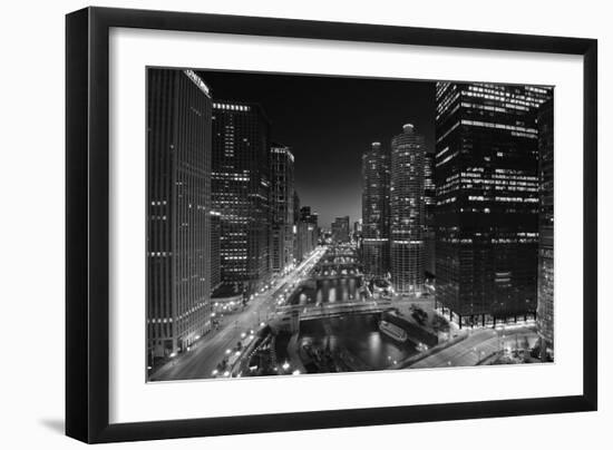 Chicago River Lights BW-Steve Gadomski-Framed Photographic Print