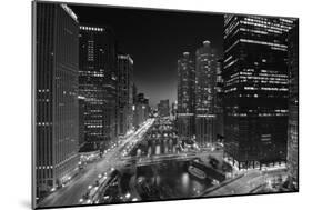 Chicago River Lights BW-Steve Gadomski-Mounted Photographic Print