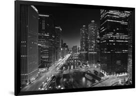 Chicago River Lights BW-Steve Gadomski-Framed Photographic Print