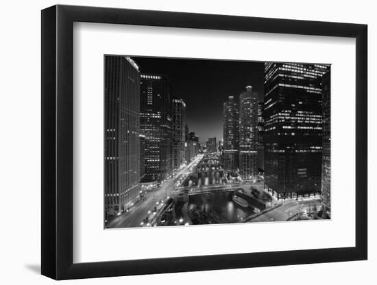 Chicago River Lights BW-Steve Gadomski-Framed Photographic Print