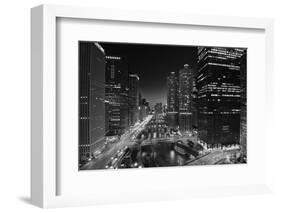 Chicago River Lights BW-Steve Gadomski-Framed Photographic Print