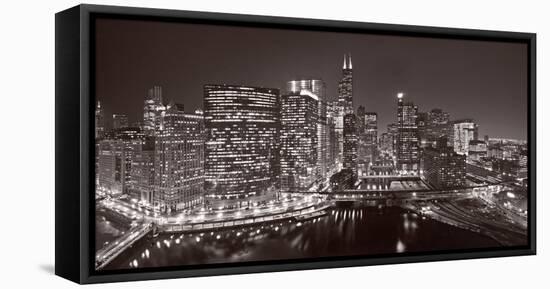 Chicago River Panorama BW-Steve Gadomski-Framed Stretched Canvas