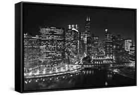 Chicago River Panorama BW-Steve Gadomski-Framed Stretched Canvas