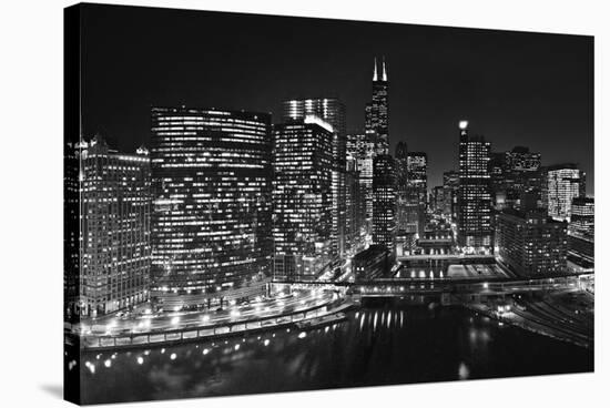 Chicago River Panorama BW-Steve Gadomski-Stretched Canvas