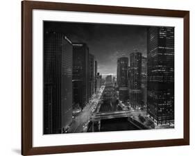 Chicago River Sunset BW-Steve Gadomski-Framed Photographic Print