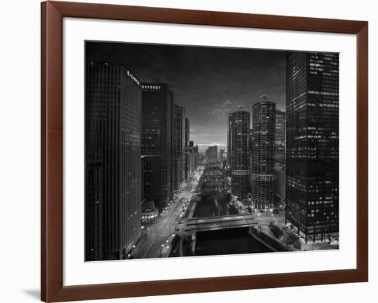 Chicago River Sunset BW-Steve Gadomski-Framed Photographic Print