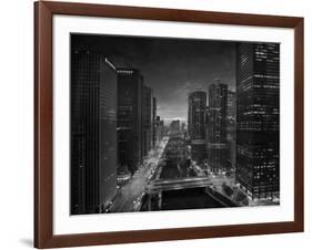 Chicago River Sunset BW-Steve Gadomski-Framed Photographic Print
