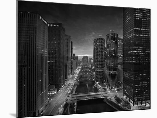 Chicago River Sunset BW-Steve Gadomski-Mounted Photographic Print