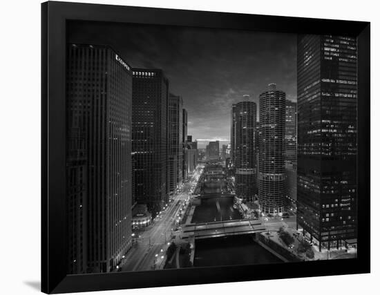 Chicago River Sunset BW-Steve Gadomski-Framed Photographic Print