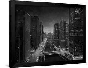 Chicago River Sunset BW-Steve Gadomski-Framed Photographic Print