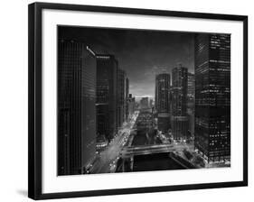 Chicago River Sunset BW-Steve Gadomski-Framed Photographic Print