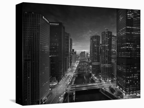 Chicago River Sunset BW-Steve Gadomski-Stretched Canvas