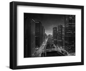 Chicago River Sunset BW-Steve Gadomski-Framed Photographic Print