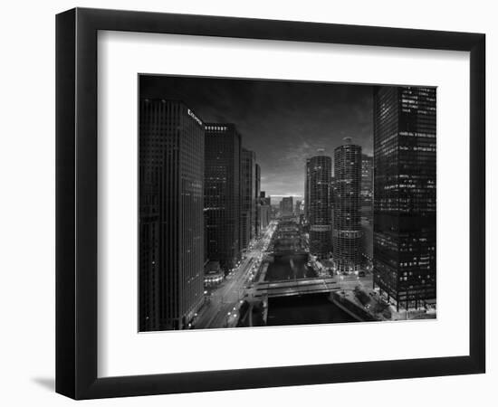 Chicago River Sunset BW-Steve Gadomski-Framed Photographic Print