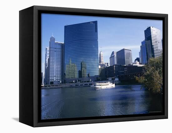 Chicago River Tour Boat at 333N Wacker Building 1983, Chicago, Illinois, USA-Simon Westcott-Framed Stretched Canvas