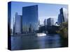 Chicago River Tour Boat at 333N Wacker Building 1983, Chicago, Illinois, USA-Simon Westcott-Stretched Canvas