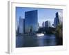 Chicago River Tour Boat at 333N Wacker Building 1983, Chicago, Illinois, USA-Simon Westcott-Framed Photographic Print