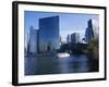 Chicago River Tour Boat at 333N Wacker Building 1983, Chicago, Illinois, USA-Simon Westcott-Framed Photographic Print