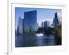 Chicago River Tour Boat at 333N Wacker Building 1983, Chicago, Illinois, USA-Simon Westcott-Framed Photographic Print