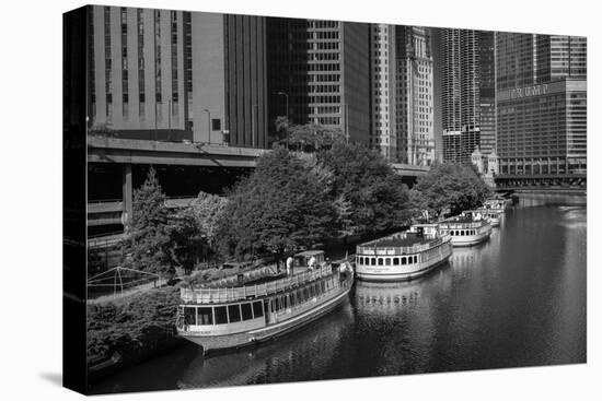 Chicago River Tour Boats BW-Steve Gadomski-Stretched Canvas